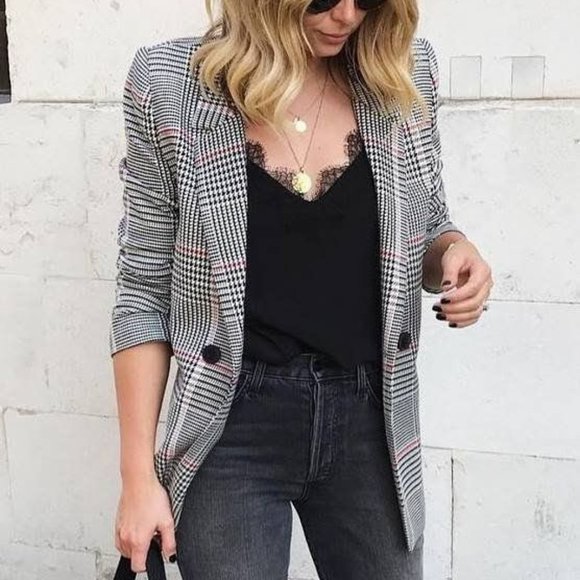 H&M Jackets & Blazers - H&M Single-Breasted Jacket Blazer Plaid NWT New